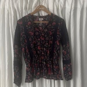 Knox Rose Navy and Red Floral Blouse